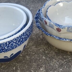 Blue and White Ceramic Bowls Set Vintage